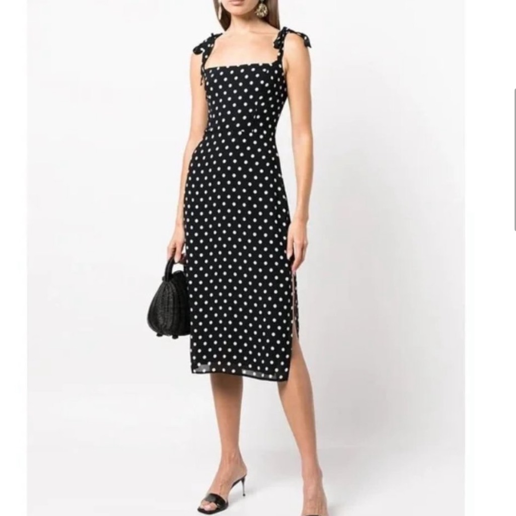 Reformation Besse Dress In Bettie Polka Dots Sleeveless Midi Nwot New Classic
